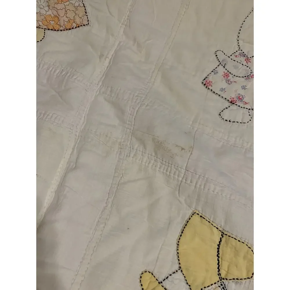 Vintage Sunbonnet Sue Quilt Cutter Primitive Hand Applique‎ Cottage 63x79” READ